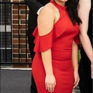 PromGirl Red Cold Shoulder Formal Dress